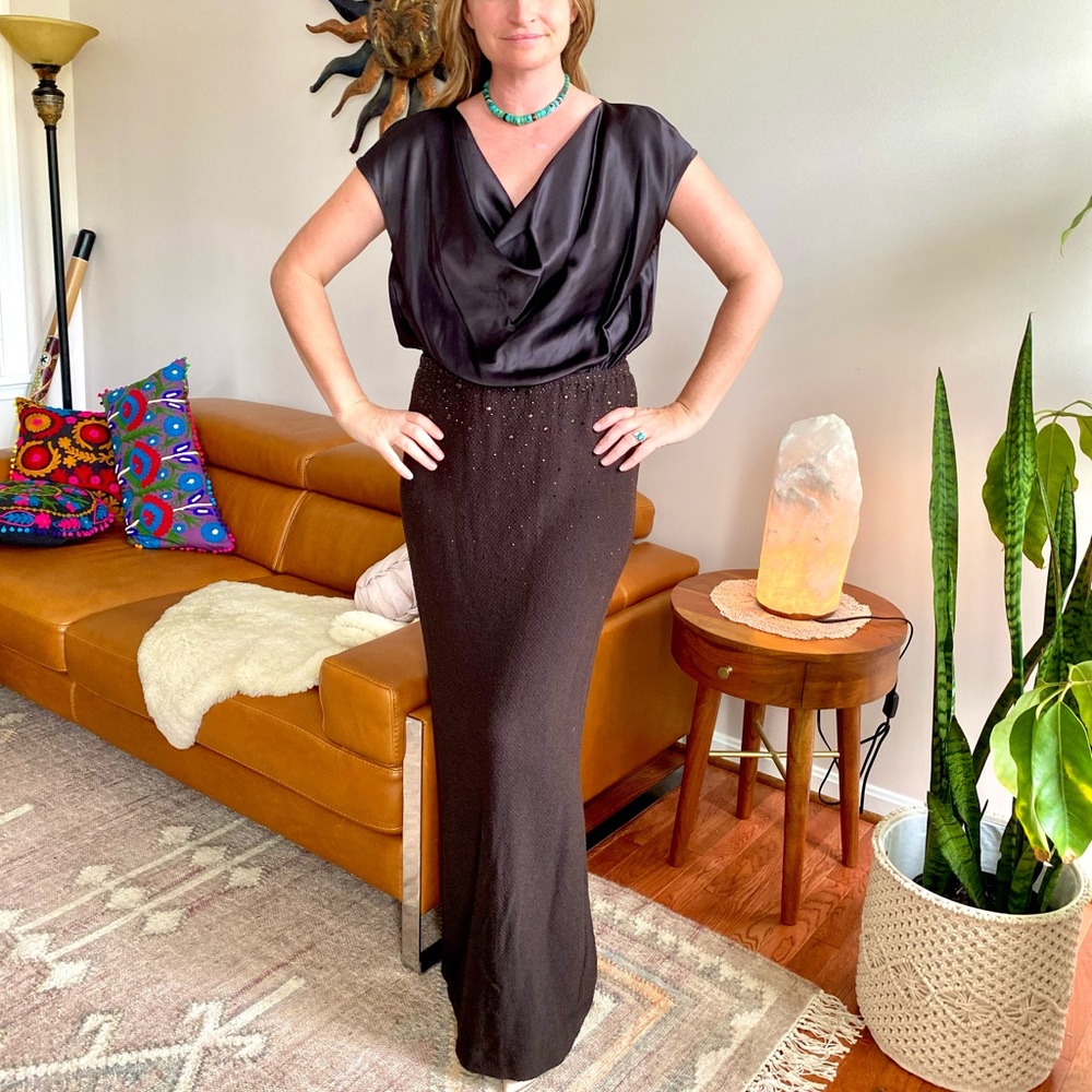 ST JOHN Brown Long evening dress sz 6 wedding guest